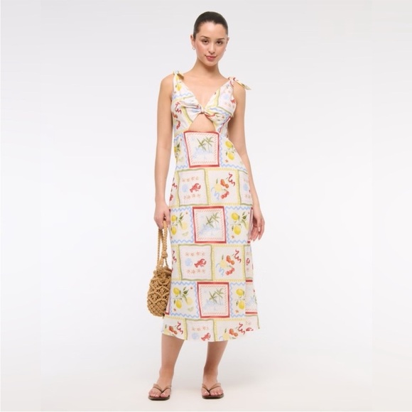 Abercrombie & Fitch Dresses & Skirts - Abercrombie and Fitch Tie Front Scarf Midi Dress Italy Coastal Fruit Sz L NEW